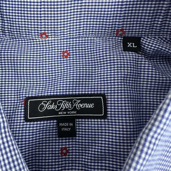 Saks Fifth Avenue Shirt Mens XL Gingham Micro Flower Button Up Made in Italy - Picture 4 of 11